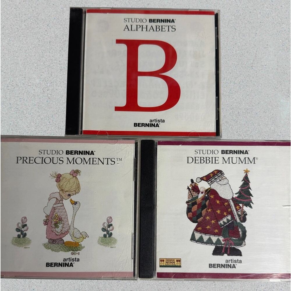 Bernina Artista Design Cards Alphabets Debbie Mumm Precious Moments Set 3